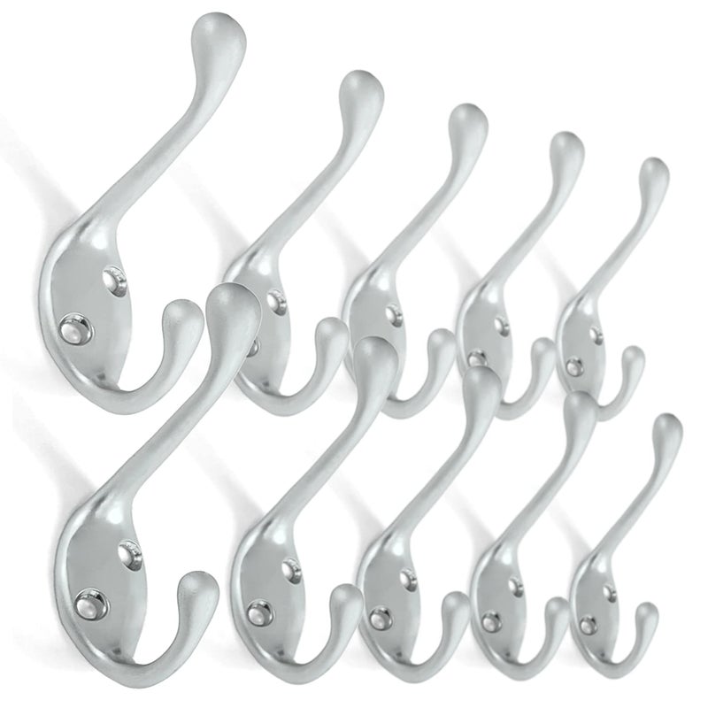Ambipolar Heavy Duty Decorative Dual Coat Hook/Hat Hook - Wall Mounted (Two Types of Screws Included), Double Coat Hanger, 3-1/2", 10 Pack (Matte Nickel Chrome) - Image 1